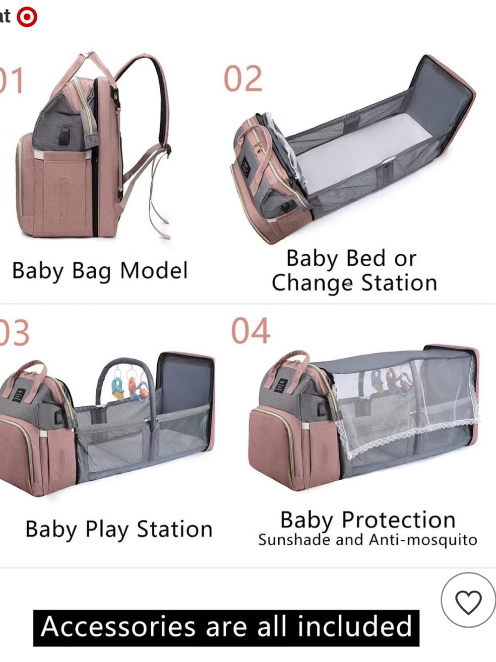 AND Multifunctional Diaper Backpack - Pink and Gray - Picture 7 of 8